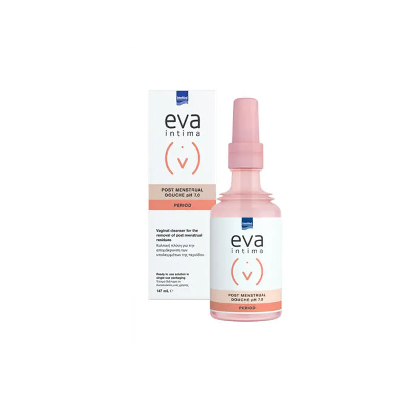Eva Intima Post Menstrual Douche, Κολπική πλύση για την αποτελεσματική απομάκρυνση των υπολειμμάτων της αιμόρροιας μετά το τέλος της εμμήνου ρύσεως, 147ml