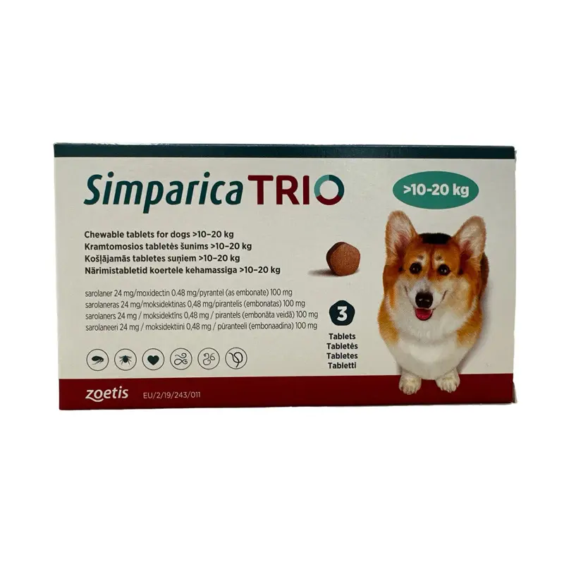 Simparica Trio, Μασώμενα Δισκία για Σκύλους  10-20kg, 1 δισκίο