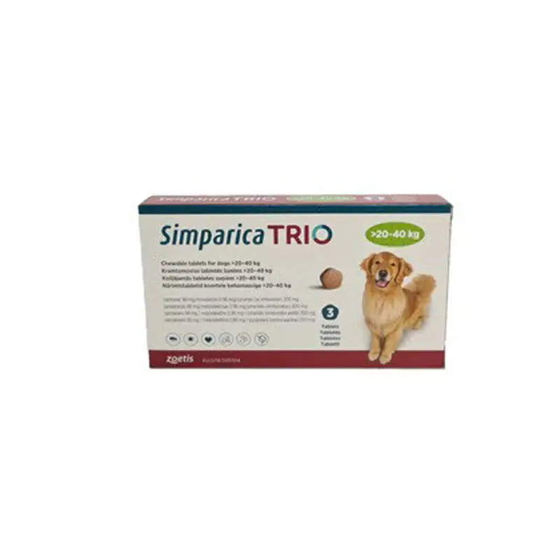 Simparica Trio, Μασώμενα Δισκία για Σκύλους 20-40kg, 1 δισκίο