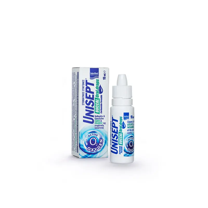 Unisept Buccal Oral drops, Στοματικές σταγόνες, Καθαρίζει και Επουλώνει Έλκη και Πληγές, 15ml