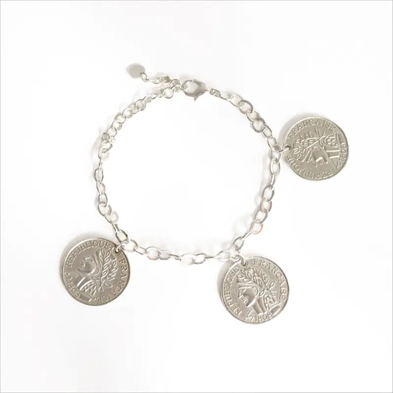 Farma Bijoux Υποαλλεργικό Βραχιόλι Ασημί Με Μενταγιόν Νομίσματα 16/19CM (BE2S3M)