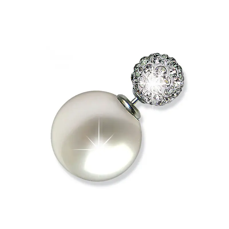 Biojoux BJU 800, Σκουλαρίκια Double Ball White Pearl/Crystal, 1 ζευγάρι