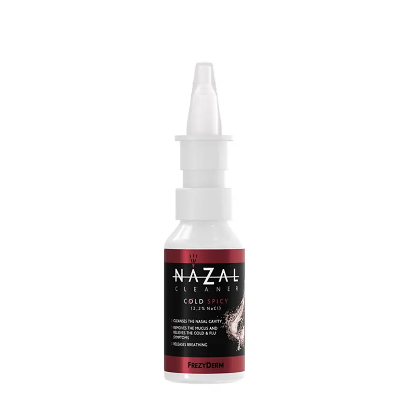 Frezyderm Nazal Cleaner Cold Spicy 2,2% NaCl, Spray καθαρισμού της ρινικής κοιλότητας για την ανακούφιση των συμπτωμάτων του κρυολογήματος. Mε υπέρτονο διάλυμα ανθού αλατιού Μεσολογγίου 2,2% w/w, 30ml
