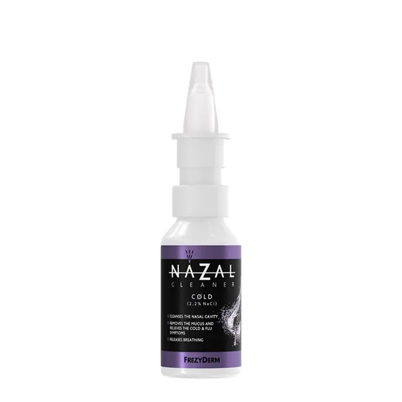 Frezyderm Nazal Cleaner Cold 2,2% NaCl, Spray καθαρισμού της ρινικής κοιλότητας για την ανακούφιση των συμπτωμάτων του κρυολογήματος. Mε υπέρτονο διάλυμα ανθού αλατιού Μεσολογγίου 2,2% w/w, 30ml