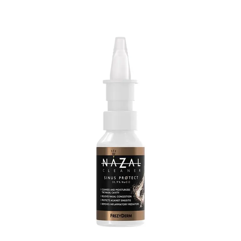 Frezyderm Nazal Cleaner Sinus Protect 0,9% NaCl, Spray καθαρισμού και ενυδάτωσης της ρινικής κοιλότητας που ανακουφίζει τη ρινική συμφόρηση και προφυλάσσει από την ιγμορίτιδα. Με ανθό αλατιού Μεσολογγίου 0,9% w/w, 30ml