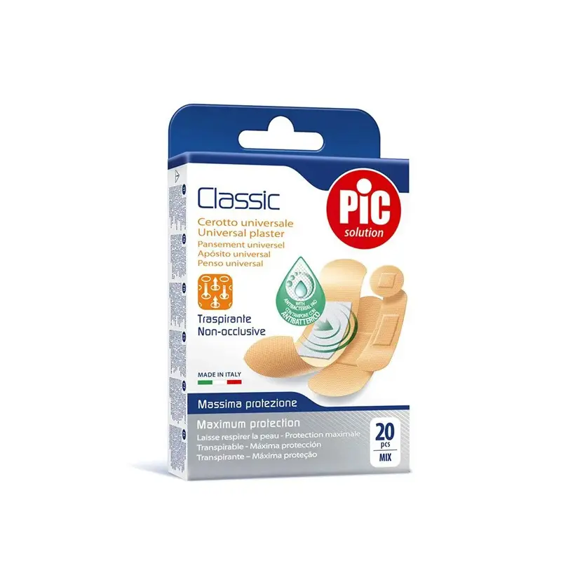 Pic Solution Classic, Αυτοκόλλητα Επιθέματα γενικής χρήσης με Αντιβακτηριακό Μαξιλαράκι, 20 τεμάχια mix