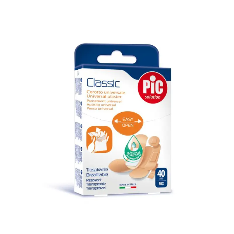 Pic Solution Classic, Αυτοκόλλητα Επιθέματα γενικής χρήσης με Αντιβακτηριακό Μαξιλαράκι, 40 τεμάχια mix