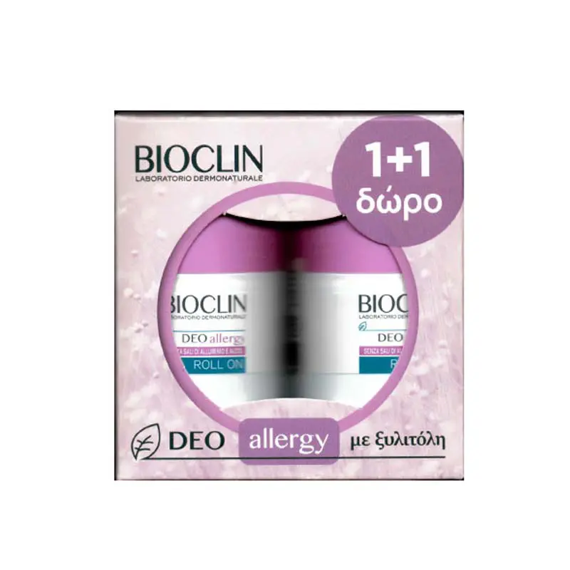 Bioclin Deo Allergy Roll On 1+1 Δώρο, Αποσμητικό για Ευαίσθητη Επιδερμίδα με τάση αλλεργίας, 2x50ml