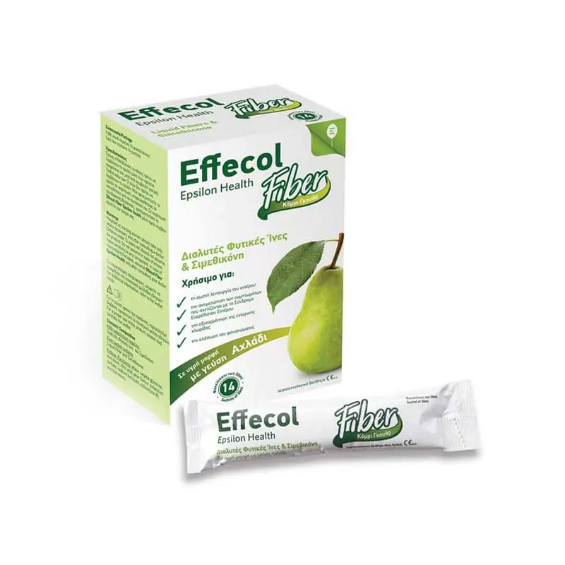 Epsilon Health Effecol Fiber, Διαλυτές Φυτικές Ίνες & Σιμεθικόνη με γεύση Αχλάδι, 14 φακελάκια των 30ml