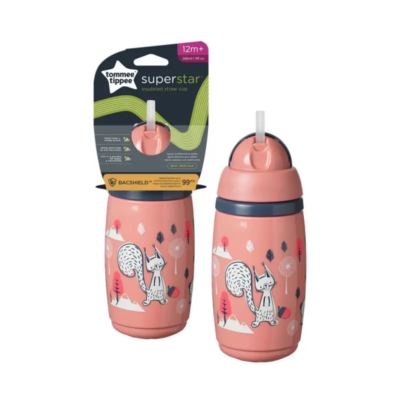 Tommee Tippee Κύπελο ισοθερμικό με καλαμάκι Ροζ 12m+,266ml
