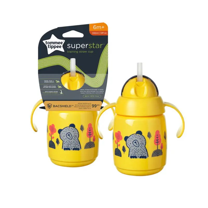 Tommee Tippee Εκπαιδευτικό κύπελλο με λαβές και καλαμάκι με βαρίδι Κίτρινο 6m+, 300ml
