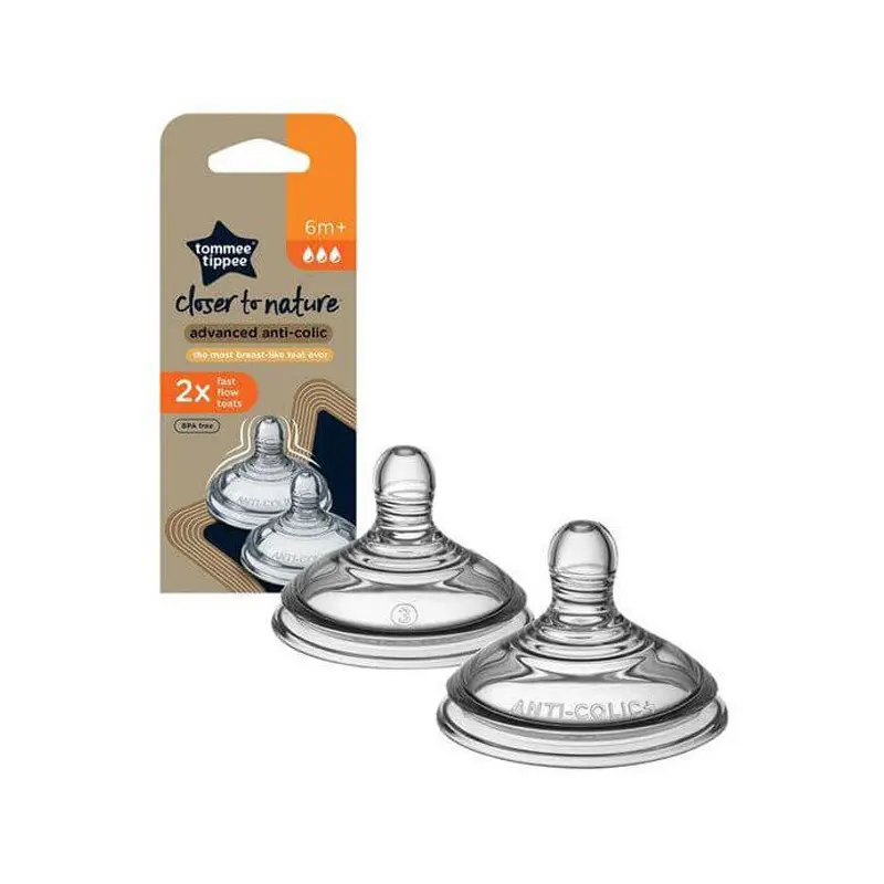 Tommee Tippee Θηλές σιλικόνης Closer to Nature – με κοπή σε σχήμα Y 6m+, 2 τεμάχια