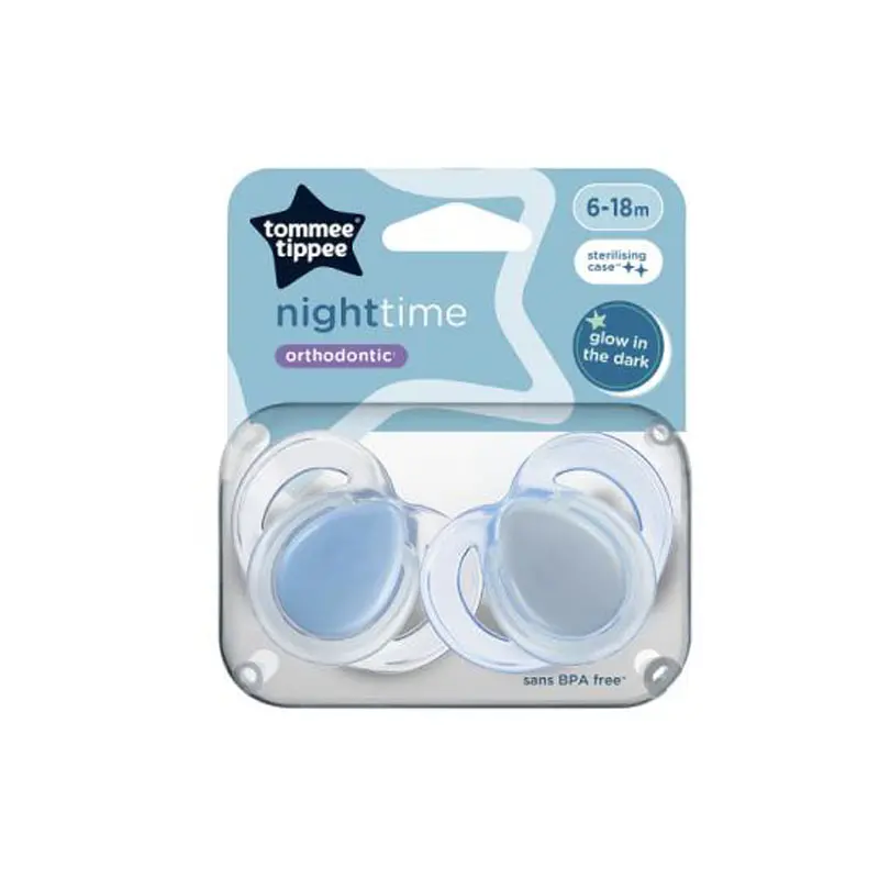 Tommee Tippee Πιπίλα σιλικόνης Night time 6-18m, Blue, 2 τεμάχια