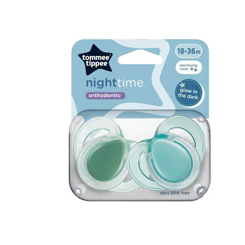 Tommee Tippee Πιπίλα σιλικόνης Night time 6-18m, Green, 2 τεμάχια