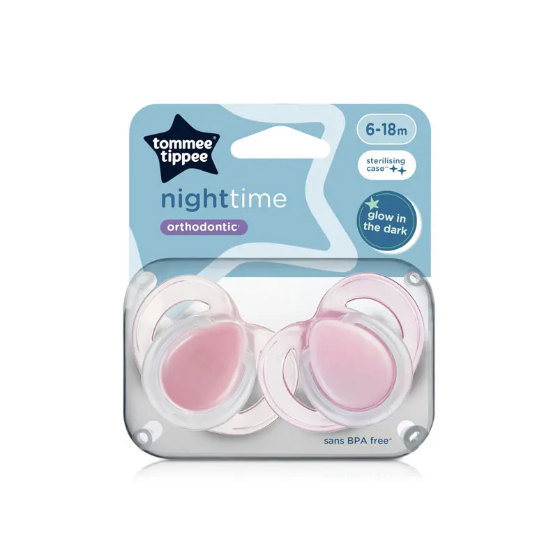 Tommee Tippee Πιπίλα σιλικόνης Night Time Pink 6-18m, 2 τεμάχια