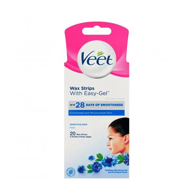 Veet – Easy Gel Wax Strips, Ταινίες Αποτρίχωσης Προσώπου Για Ευαίσθητη Επιδερμίδα, 20τμχ
