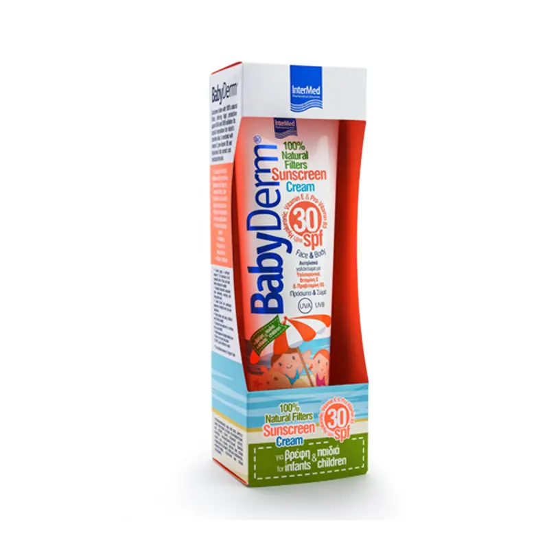 BabyDerm Sunscreen Cream Spf30 – 100% Natural Filters, Αντηλιακό Γαλάκτωμα για παιδιά Με Υαλουρονικό, Βιταμίνη Ε & Προβιταμίνη Β5, 300ml