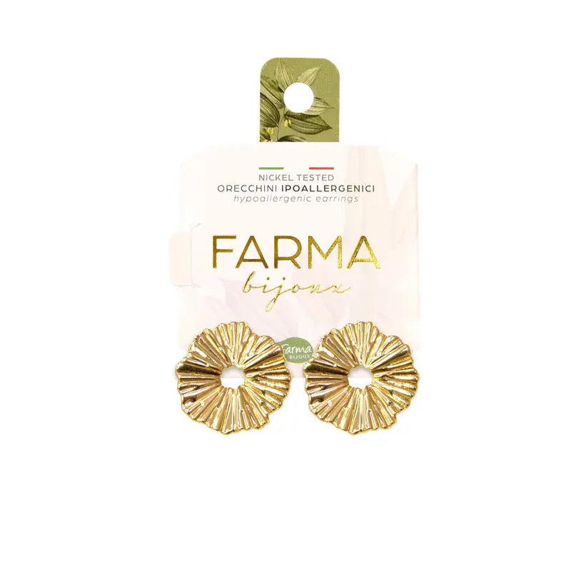 Farma Bijoux Υποαλλεργικά Σκουλαρίκια Επιχρυσωμένα Στρογγυλά Με Κύματα 18mm (BEOLG07)