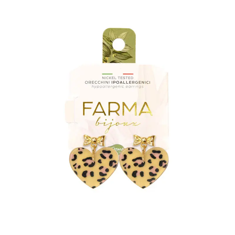 Farma Bijoux Υποαλλεργικά Σκουλαρίκια Λεοπάρ Καρδιές 18mm (BEPL09)