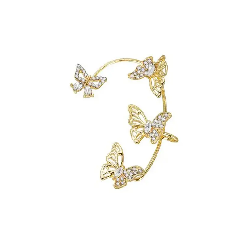 Dezlen Σκουλαρίκια earcuffs χρυσά με πεταλούδες και στρας, EA096