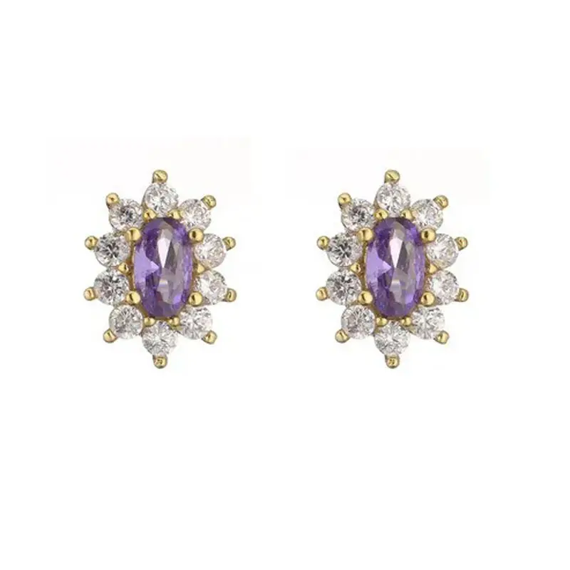 Dezlen Σκουλαρίκια με zircon και χρυσό lila, EA515