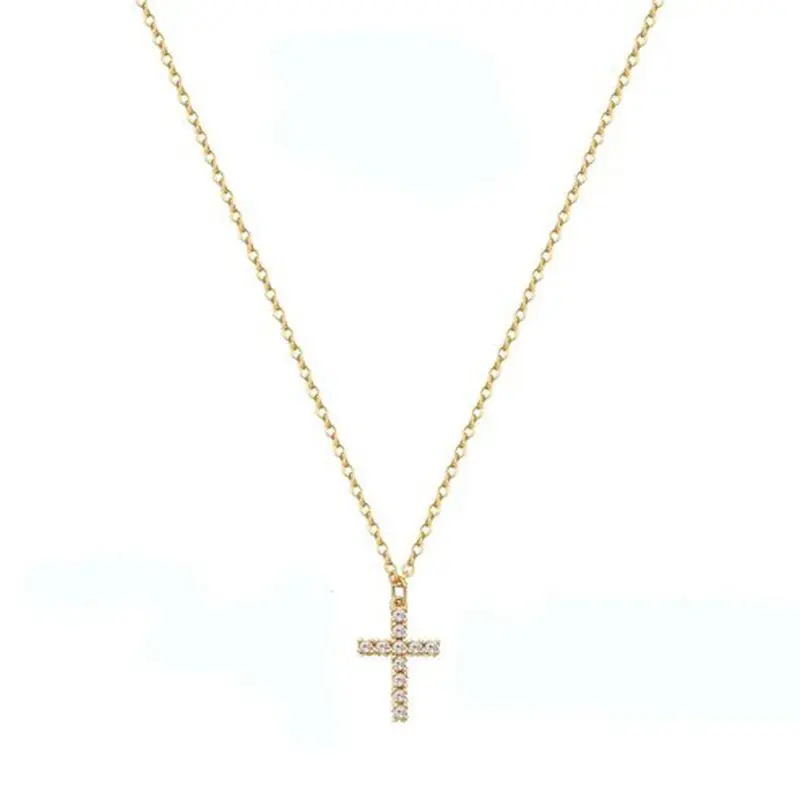 Dezlen Κολιέ σταυρός χρυσό ατσάλι με zircon, NE078