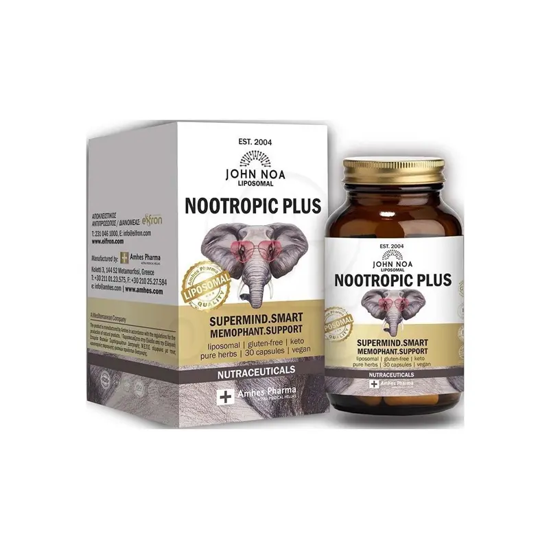 John Noa Liposomal Nootropic Plus, Για την ενίσχυση της εγκεφαλικής λειτουργίας και μνήμης, 30 κάψουλες
