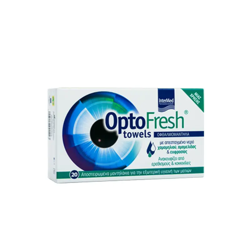 OptoFresh towels, Οφθαλμομάντηλα για καθαρισμό & ανακούφιση ερεθισμένων βλεφάρων, 20 τεμάχια