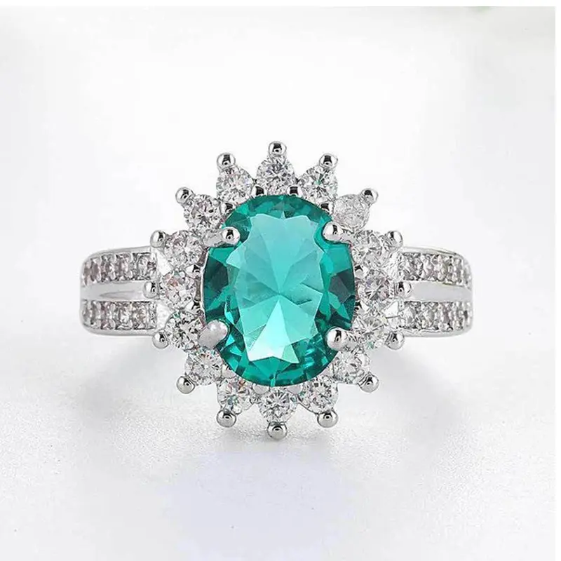 Dezlen Δαχτυλίδι ήλιος με zircon και πράσινη πέτρα R134/ 7mm