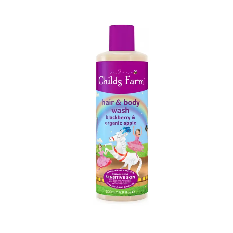 Childs Farm Blackberry & Organic Apple Hair & Body Wash, Σαμπουάν και Αφρόλουτρο για παιδιά με ευαίσθητες και επιρρεπείς στο έκζεμα επιδερμίδες, 500ml