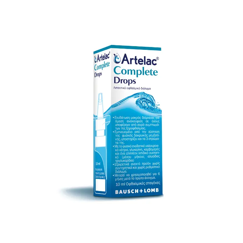 Bausch+Lomb Artelac Complete Drops, τεχνητά δάκρυα για άμεση ενυδάτωση που διαρκεί, 10ml
