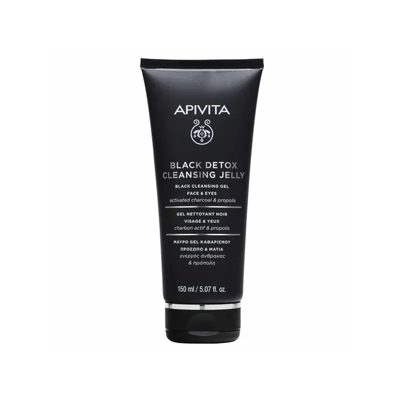 Apivita Black Detox Cleansing Jelly, Μαύρο Τζελ Καθαρισμού για Πρόσωπο & Μάτια με ενεργό άνθρακα & πρόπολη, 150ml
