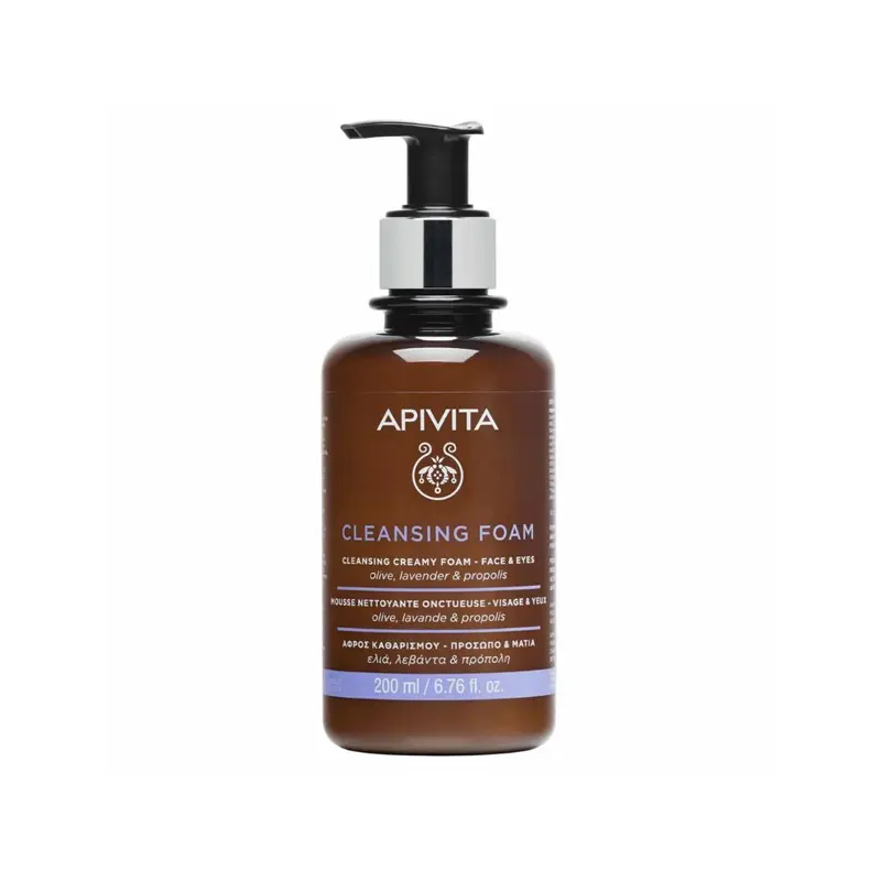 Apivita Cleansing Foam, Αφρός Καθαρισμού για πρόσωπο και μάτια, με ελιά, λεβάντα & πρόπολη, 200ml