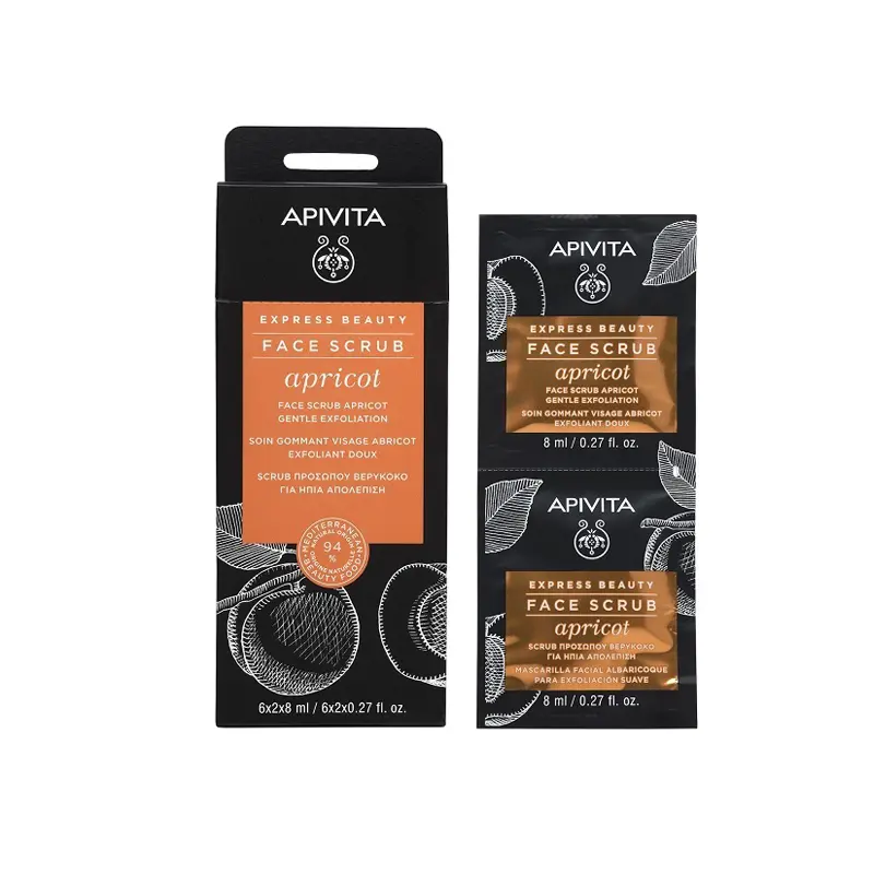 Apivita Express Beauty Face Scrub Apricot, Scrub Προσώπου Βερίκοκο για Ήπια Απολέπιση, 2x8ml