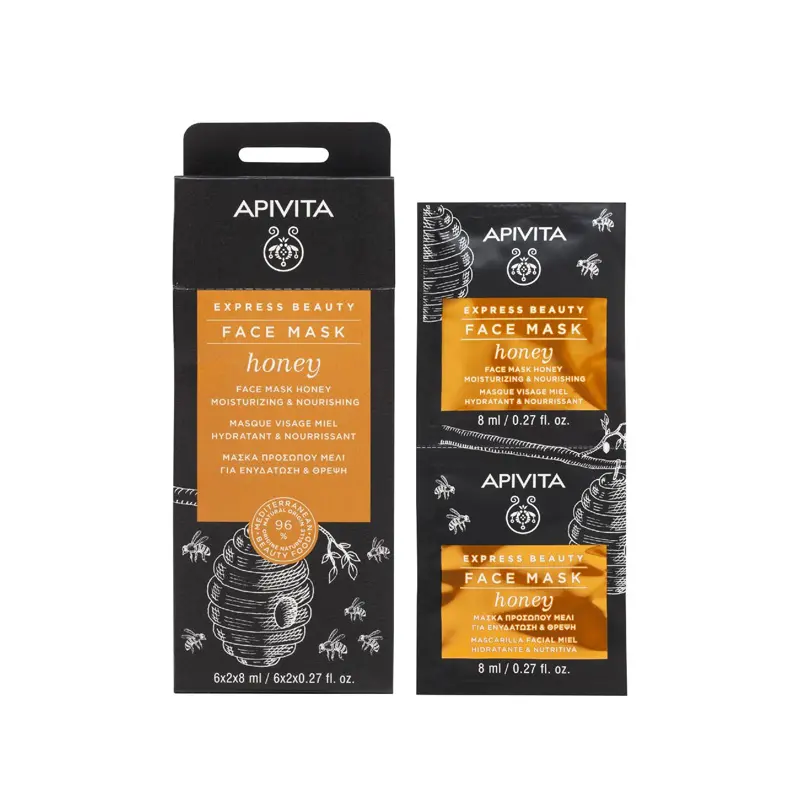 Apivita Express Beauty Face Mask Honey, Μάσκα Προσώπου Μέλι για Ενυδάτωση & Θρέψη, 2x8ml