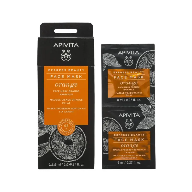 Apivita Express Beauty Face Mask Orange, Μάσκα Προσώπου Πορτοκάλι για Λάμψη, 2x8ml