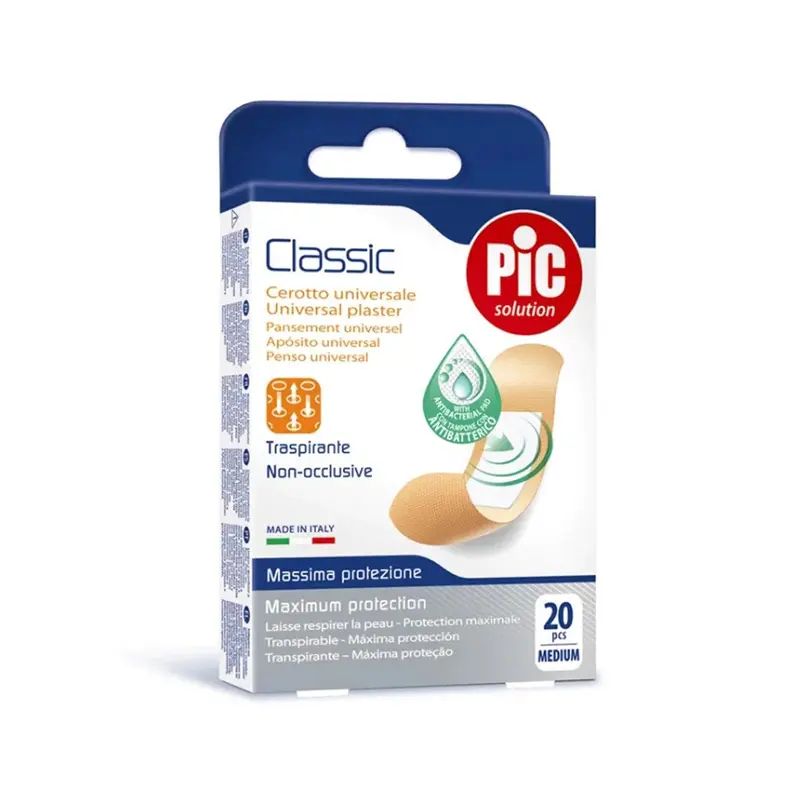 Pic Solution Classic,Αυτοκόλλητα Επιθέματα γενικής χρήσης με Αντιβακτηριακό Μαξιλαράκι, 20 τεμάχια medium