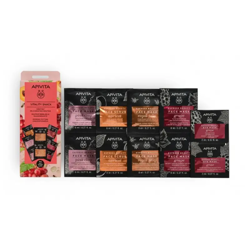 Apivita Vitality Snack, Μηνιαία Ρουτίνα Αναζωογόνησης με Μάσκες Express, 10x8ml