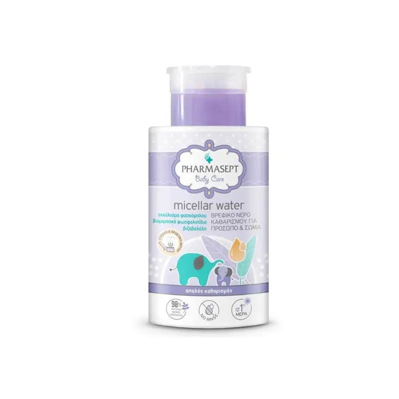 Pharmasept Baby Care Micellar Water, Βρεφικό νερό καθαρισµού χωρίς ξέβγαλμα, για την απαλή περιποίηση προσώπου και σώματος και περιοχής αλλαγής πάνας, 300ml
