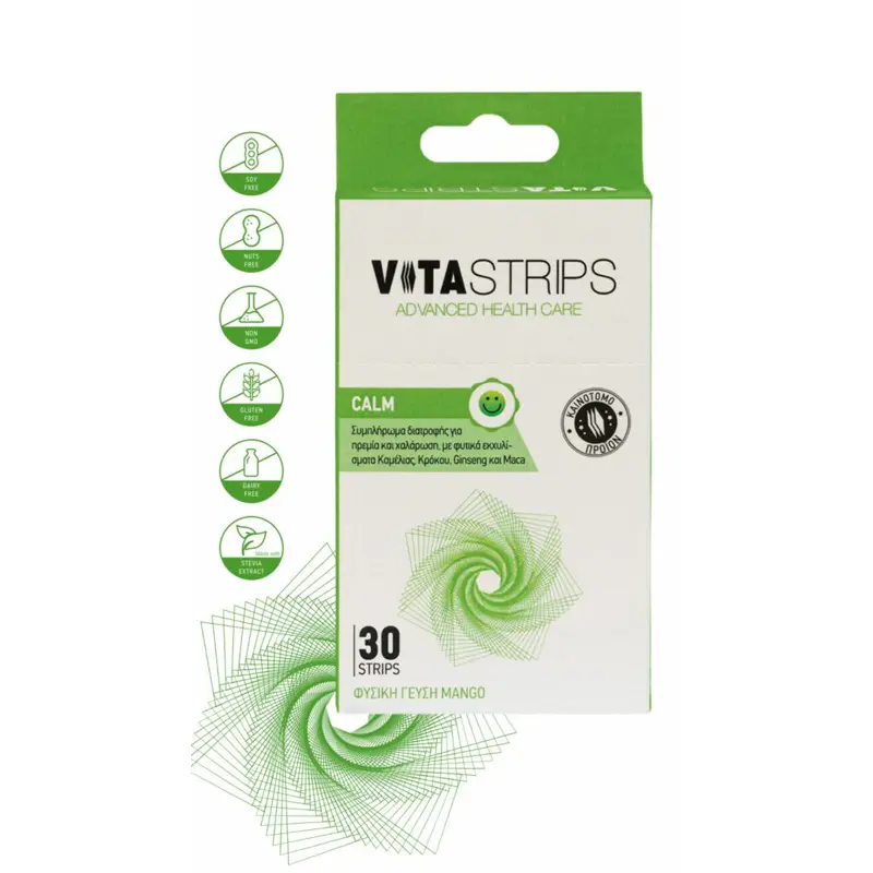 Vitastrips Calm, για ηρεμία και χαλάρωση με φυσική γεύση μάνγκο, 30 strips