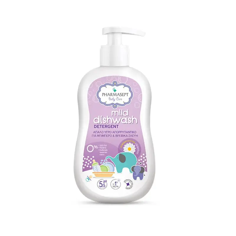 Pharmasept Baby Care Mild Dishwash Detergent, Απαλό υγρό απορρυπαντικό, ειδικά μελετημένο για τον καθαρισμό των μπιμπερό και των βρεφικών σκευών, 400ml