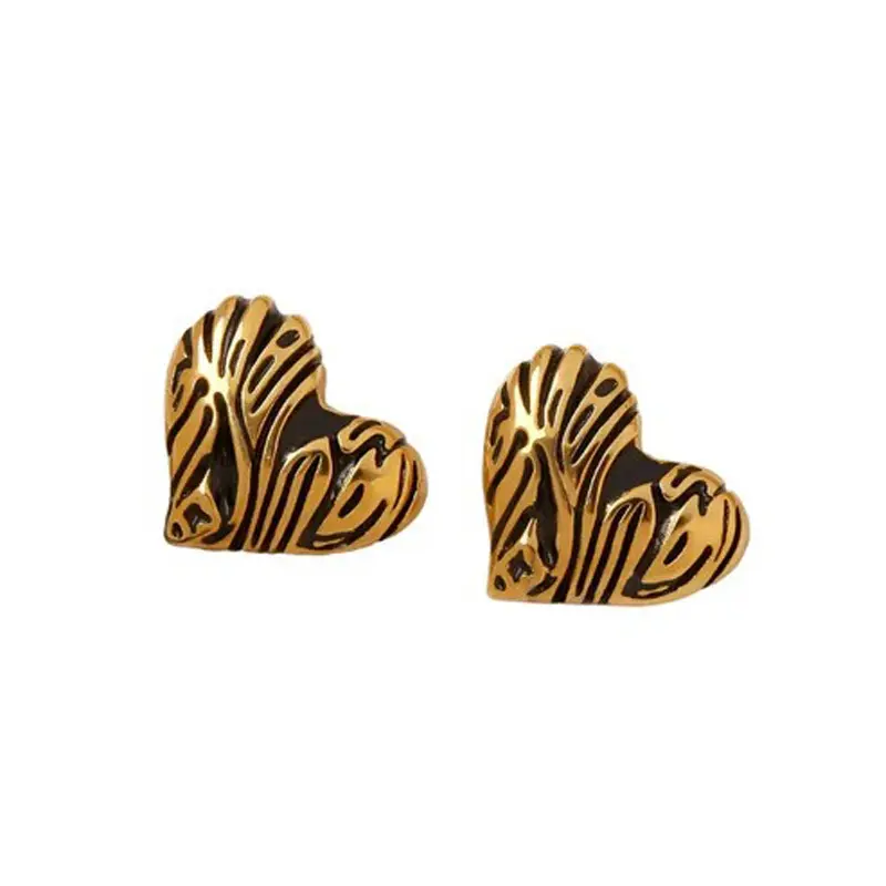 Dezlen Σκουλαρίκια χρυσό ατσάλι καρδιές με animal print, EA466