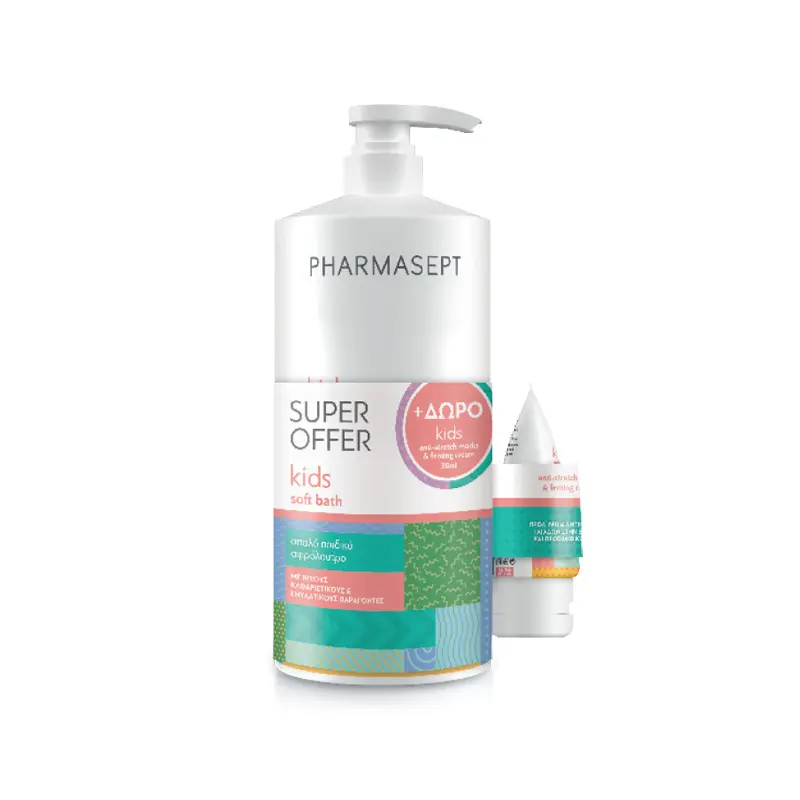 Pharmasept Super Offer Kids Soft Bath, 1L+ ΔΩΡΟ Anti-Stretch Marks & Firming Cream, 30ml