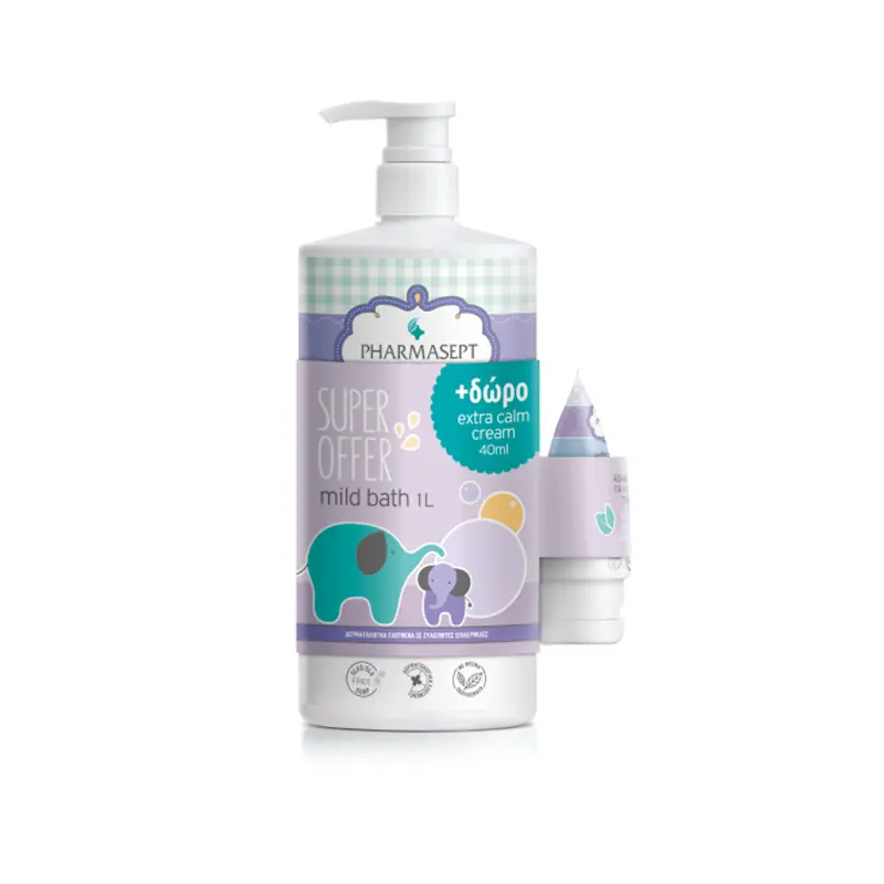 Pharmasept Super Offer Baby Care Mild Bath, 1 Lt & ΔΩΡΟ Extra Calm Cream, 40ml