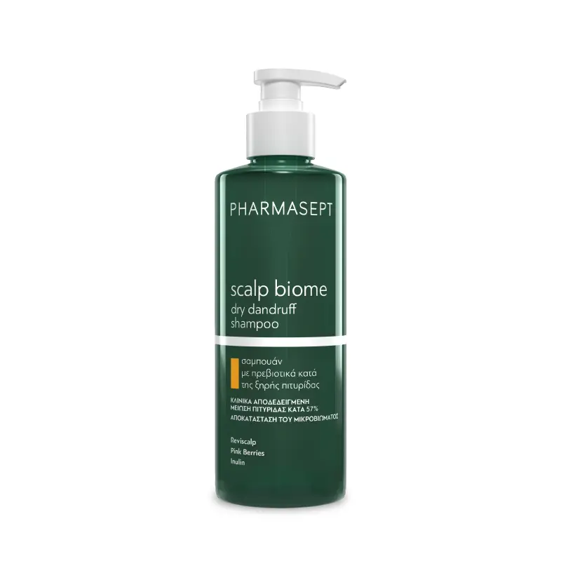 Pharmasept Scalp Biome Dry Dandruff Shampoo, Σαμπουάν νέας γενιάς με πρεβιοτικά, για τη ρύθμιση και αντιμετώπιση της ξηροδερμίας και ξηρής πιτυρίδας, 400ml