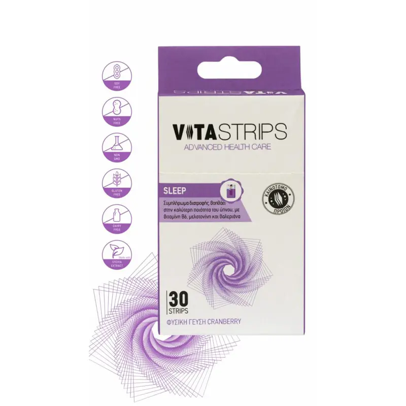 Vitastrips Sleep, για καλύτερη ποιότητα ύπνου, με φυσική γεύση cranberry, 30 strips