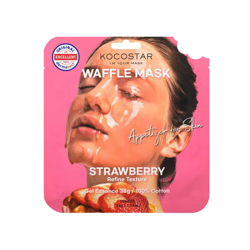Kocostar Waffle Mask Strawberry, Βελτιώνει την υφή του δέρματος για λιπαρές επιδερμίδες, 1 τεμάχιο