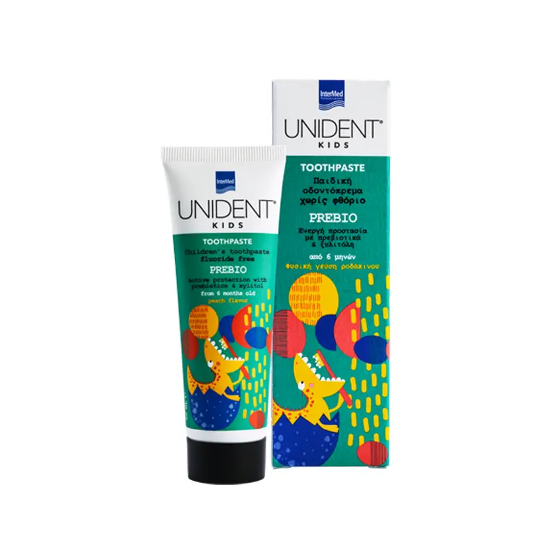 Unident kids Prebio Toothpaste, Μη φθοριούχος οδοντόκρεμα με πρεβιοτικά για τη φροντίδα των πρώτων βρεφικών δοντιών, 50ml