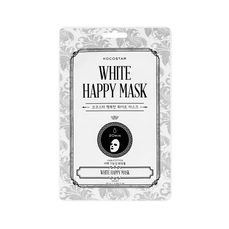 Kocostar White Happy Mask, Εμποτισμένη μάσκα προσώπου με νιασιναμίδη για λάμψη, 1 τεμάχιο