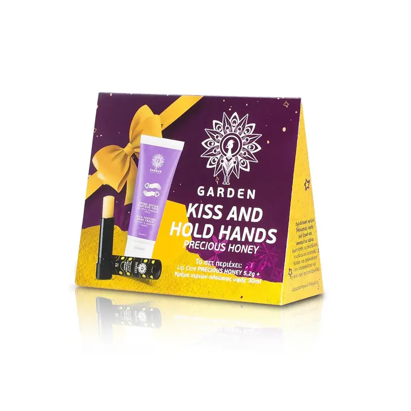 Garden Kiss & Hold Hands Precious Honey, Σετ Κρέμα Χεριών Πλούσιας Υφής, 30ml & Lip Balm, 5,2gr